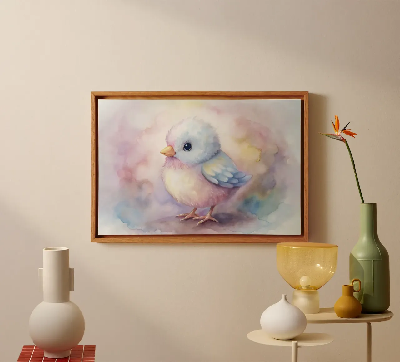 uccello acquerello tela con Cornice a cassetta da 🎁 ARTVI-SHOP
