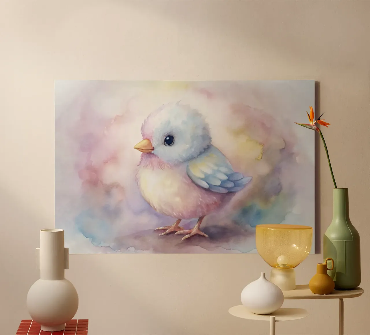 uccello acquerello tela con Cornice a cassetta da 🎁 ARTVI-SHOP