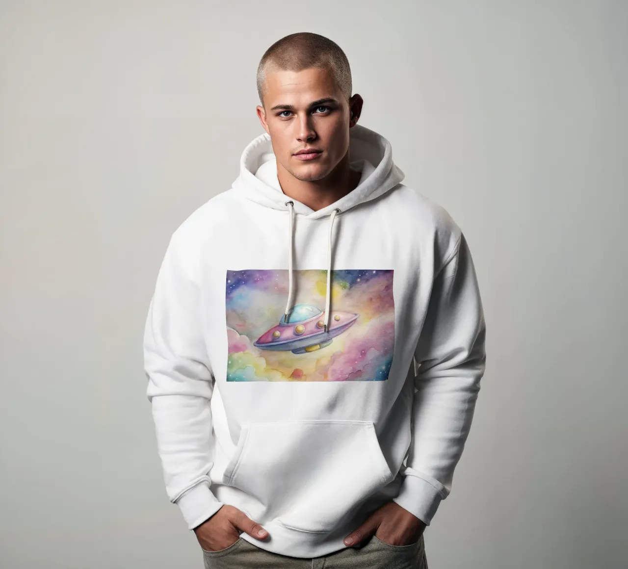 UFO in acquerello felpa con cappuccio da 🎁 NOBELART