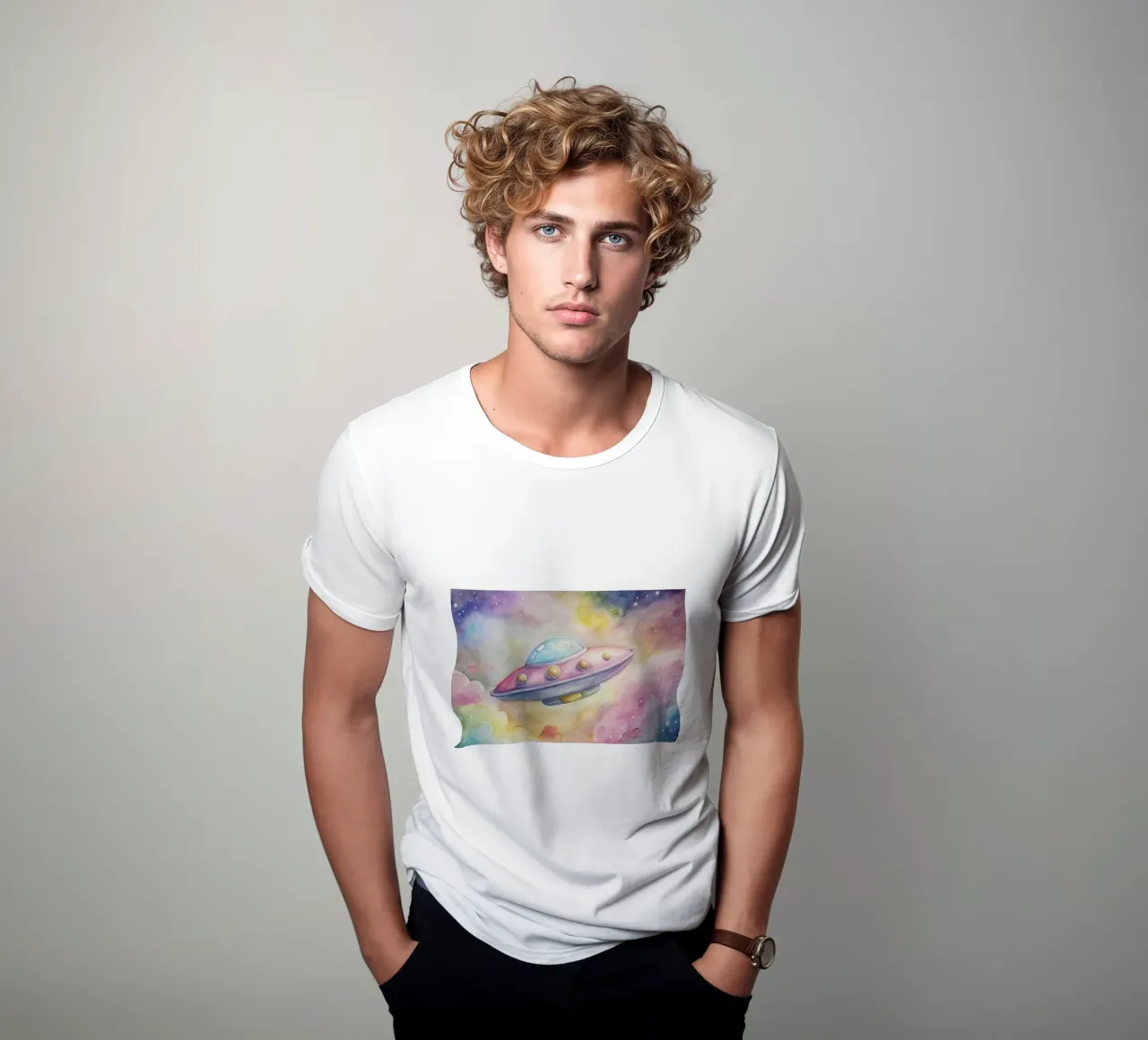 UFO in acquerello t-shirt da ARTVI-SHOP