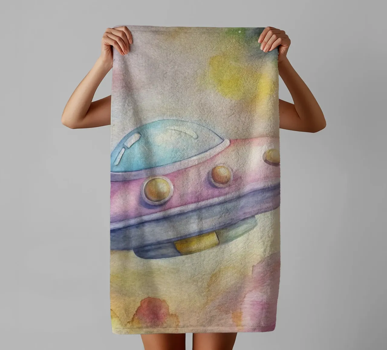 UFO in acquerello asciugamano da bagno da ARTVI-SHOP