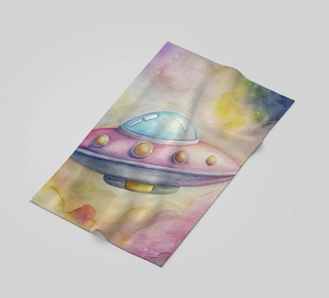 UFO in acquerello telo mare da ARTVI-SHOP