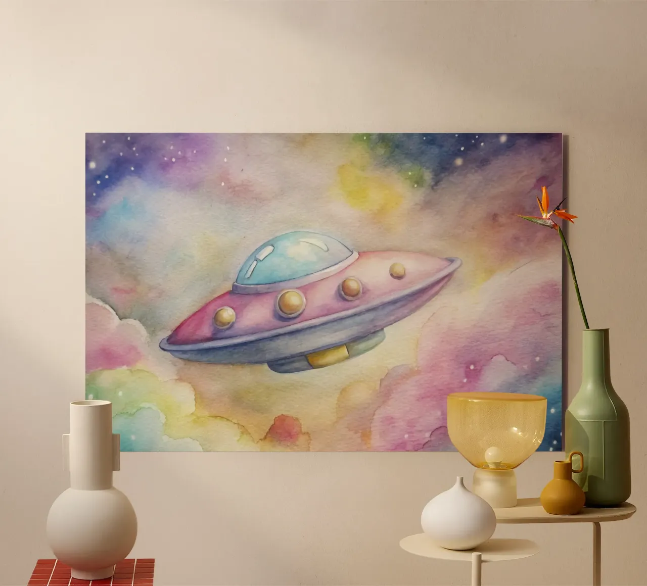 UFO in acquerello alluminio dibond da ARTVI-SHOP