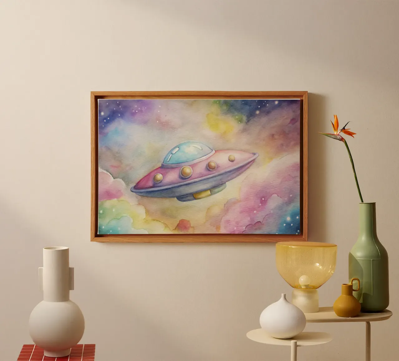 UFO in aquarel canvas met Baklijst van 🎁 ARTVI-SHOP
