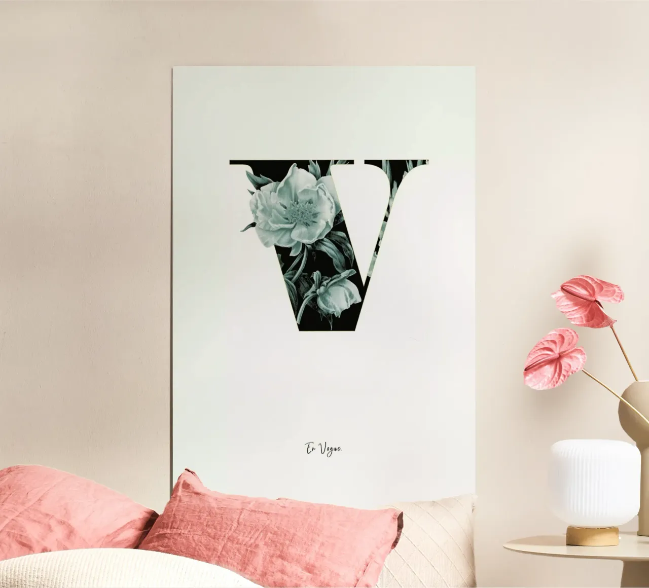 Flower Alphabet - V poster con telaio in plastica da Froilein Juno