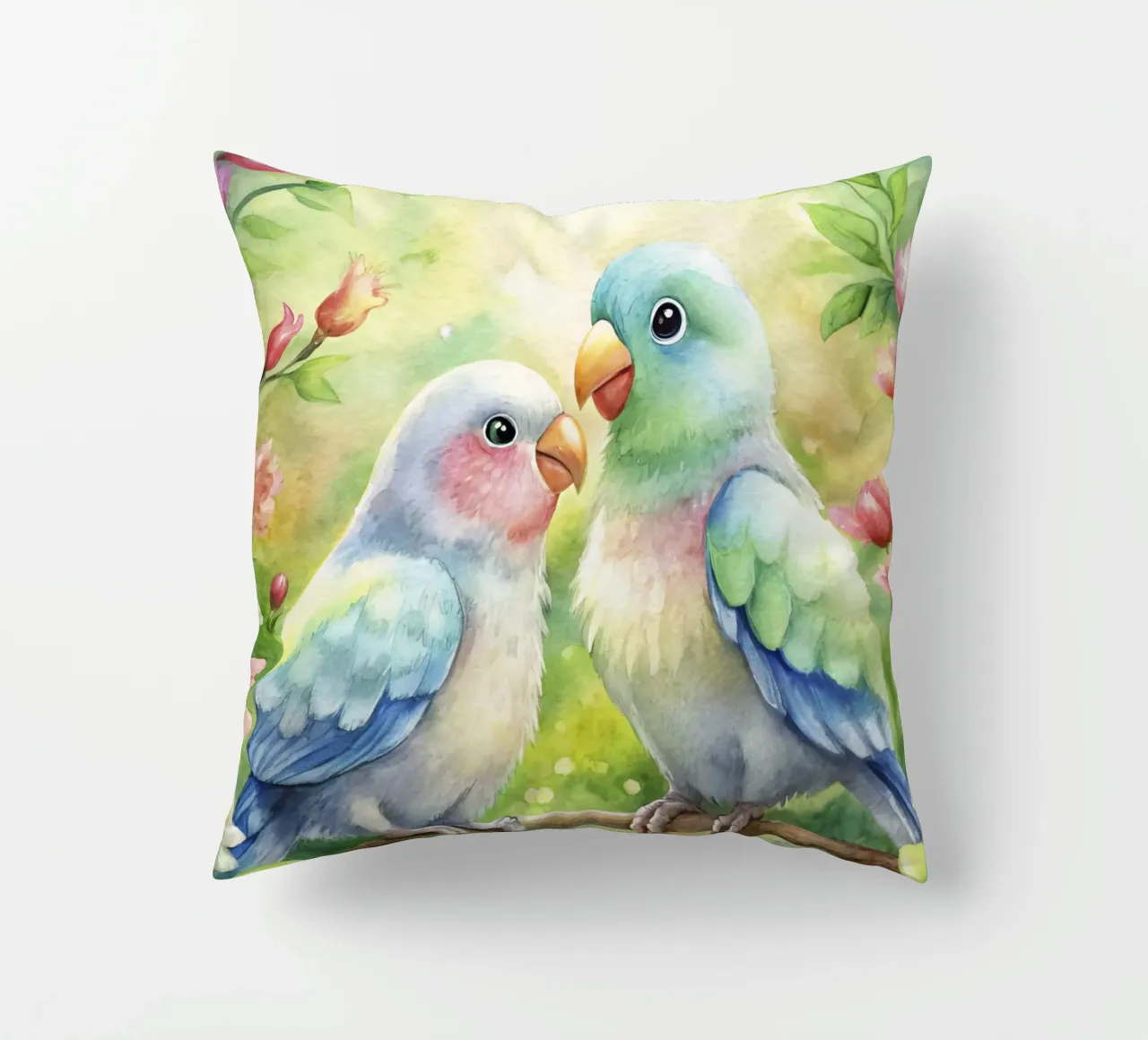 pappagalli ad acquerello cuscino da 🎁 ARTVI-SHOP