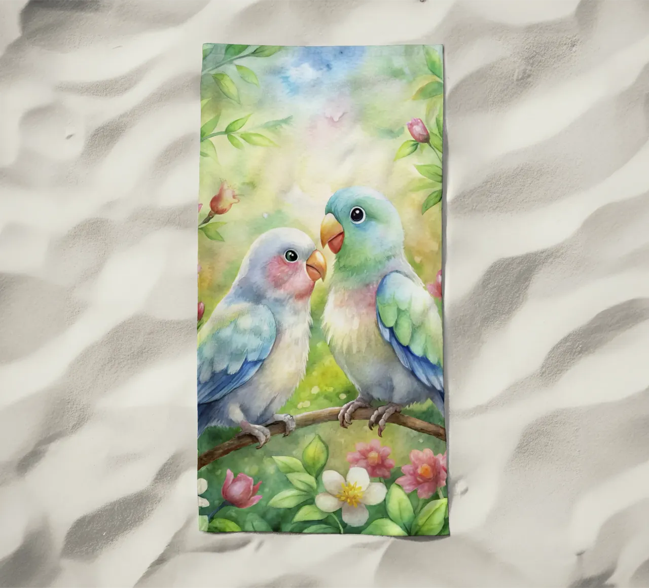pappagalli ad acquerello telo mare da 🎁 ARTVI-SHOP