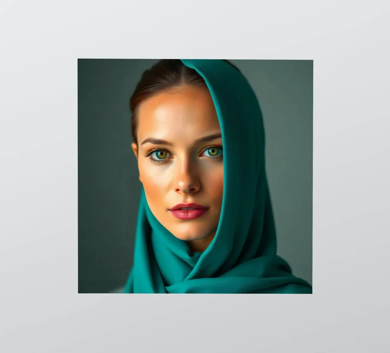 Beautiful woman with green eyes wearing turquoise headscarf sticker by DesignDoodle