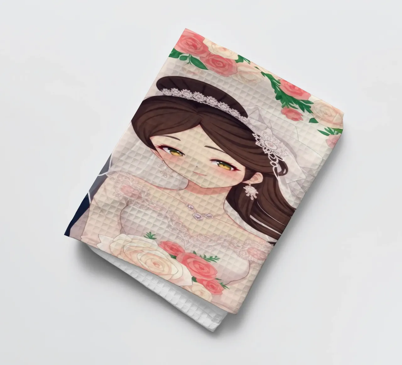 Sposi in piedi, schiena contro schiena, in un romantico quadro floreale canovaccio da cucina da DesignDoodle