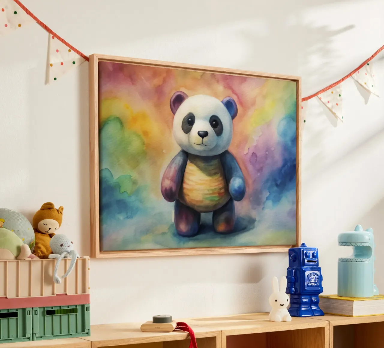 orso panda acquerellato tela con Cornice a cassetta da 🎁 ARTVI-SHOP