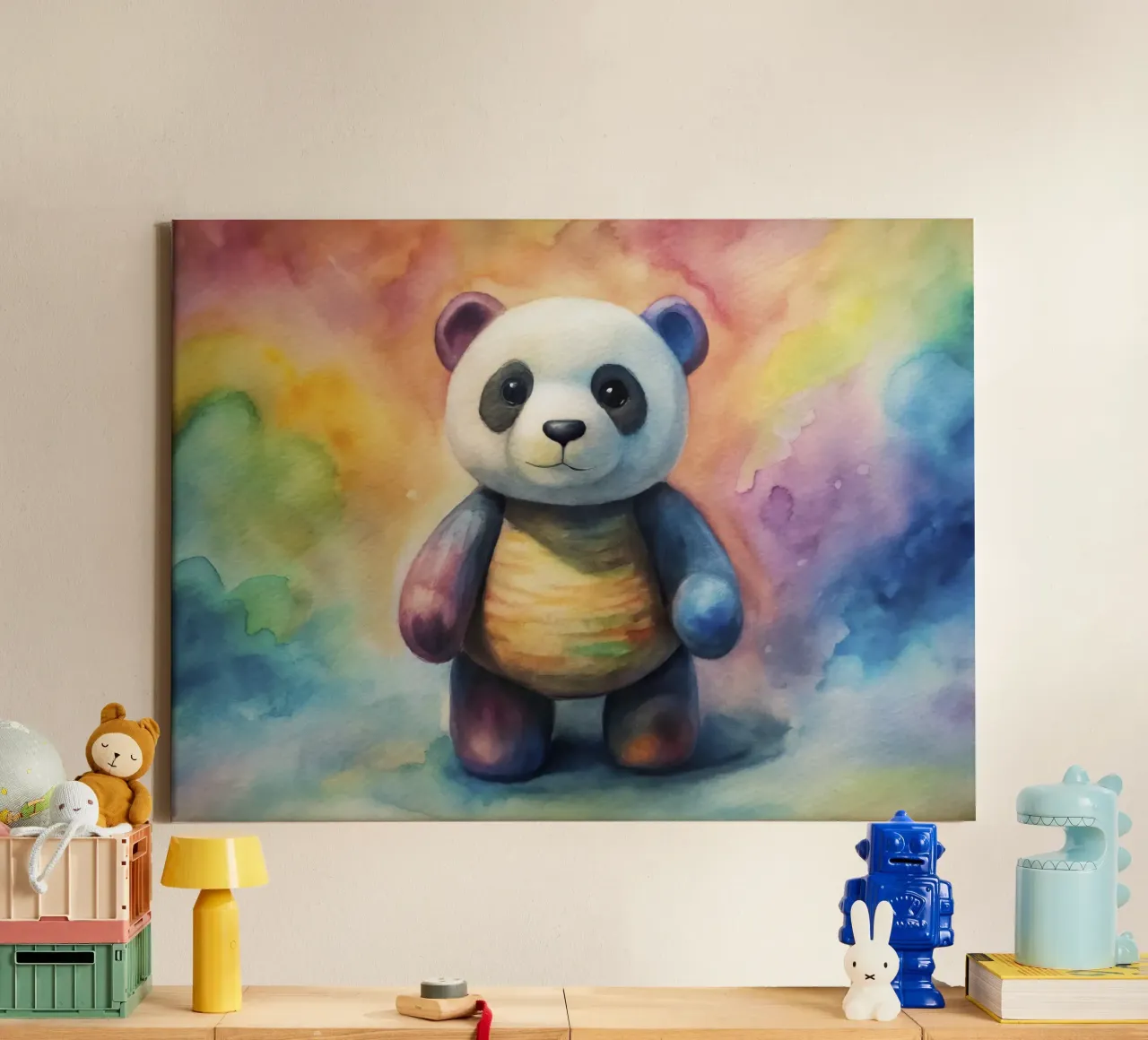 orso panda acquerellato tela con Cornice a cassetta da 🎁 ARTVI-SHOP