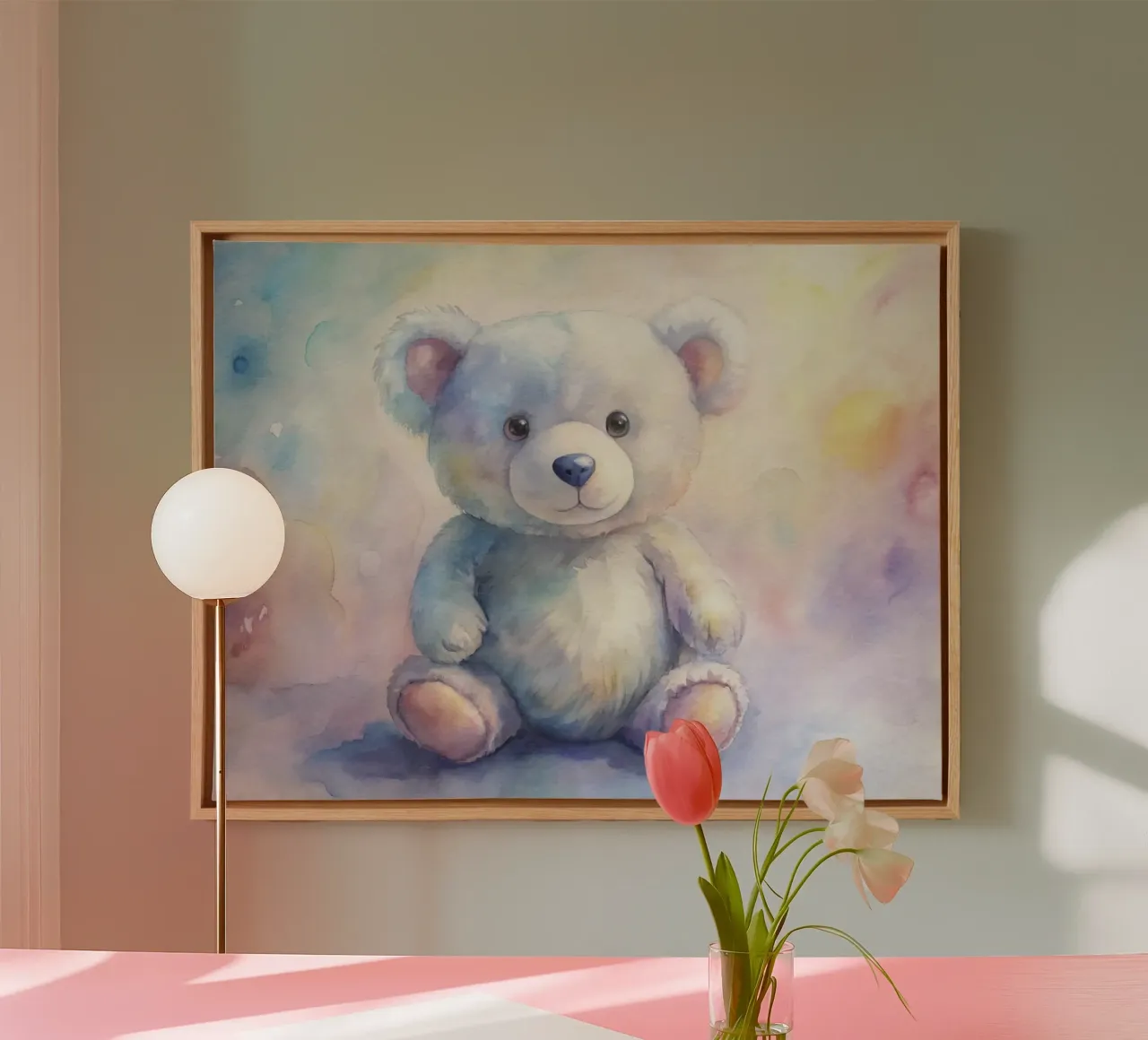 orsetto acquerello tela con Cornice a cassetta da 🎁 ARTVI-SHOP