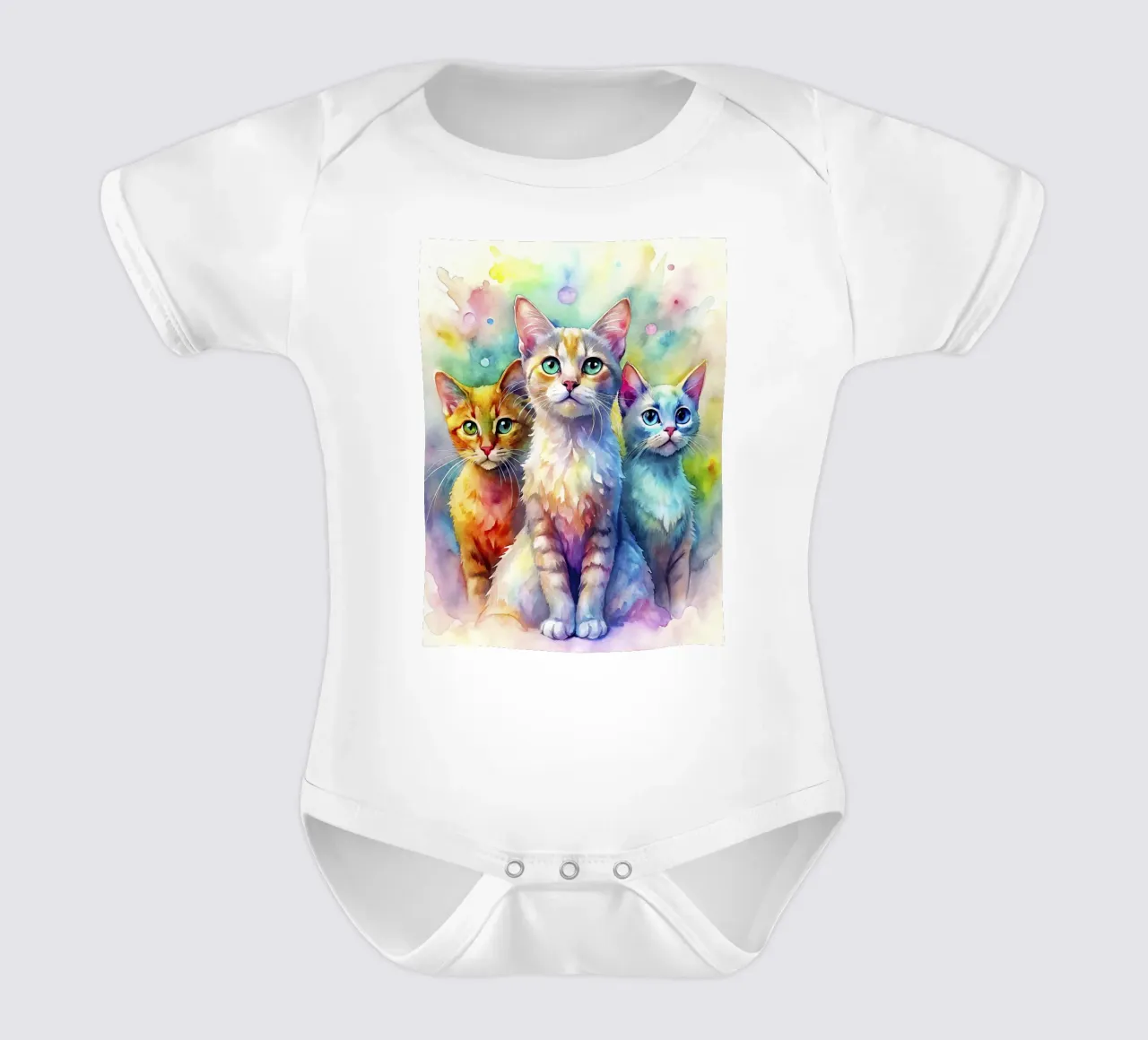 Gatti ad acquerello body neonato maniche corte da ARTVI-SHOP