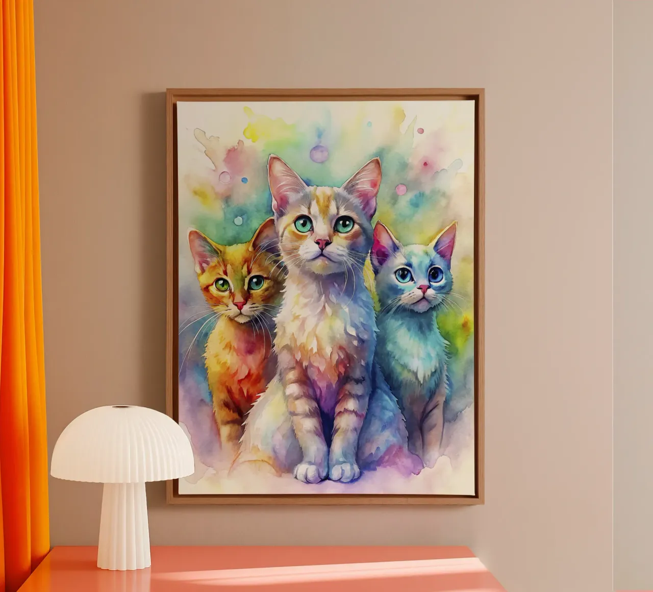Gatti ad acquerello tela con Cornice a cassetta da 🎁 ARTVI-SHOP