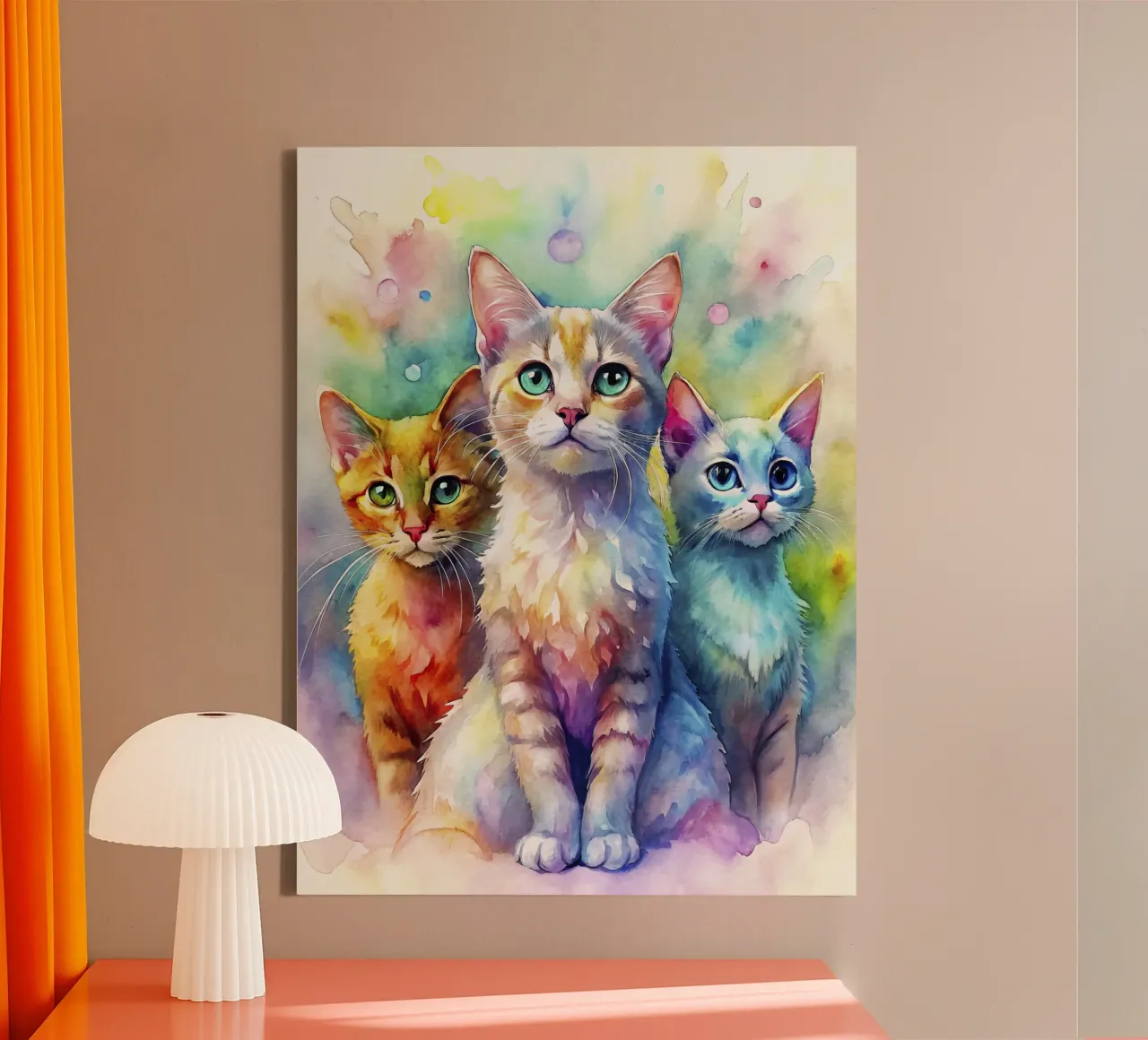 Gatti ad acquerello tela con Cornice a cassetta da 🎁 ARTVI-SHOP