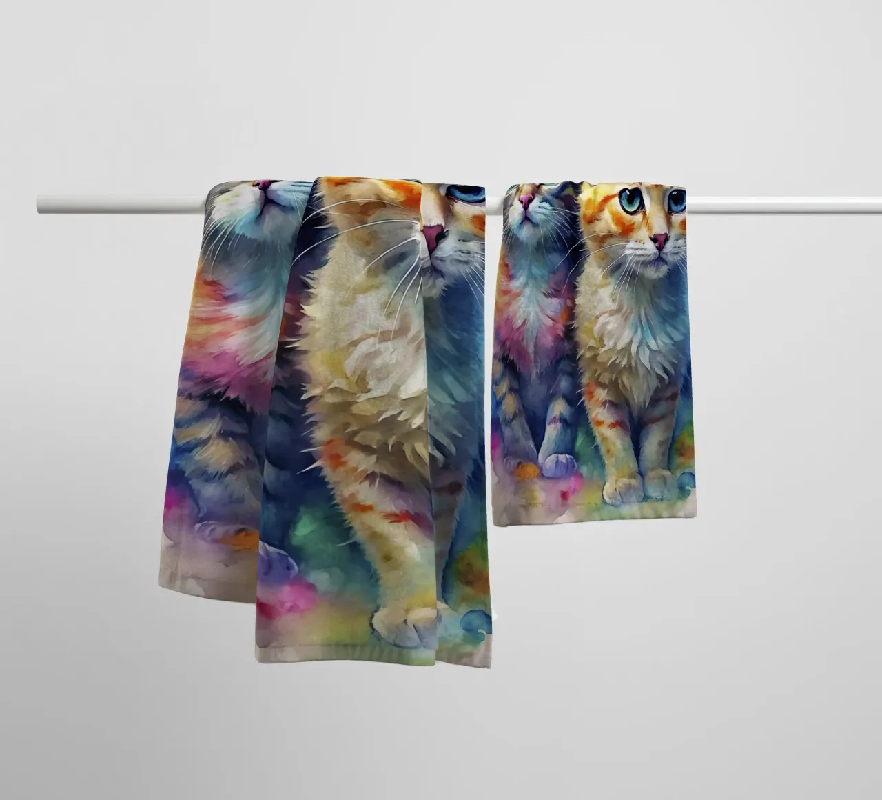 Gatti ad acquerello asciugamano da bagno da 🎁 ARTVI-SHOP