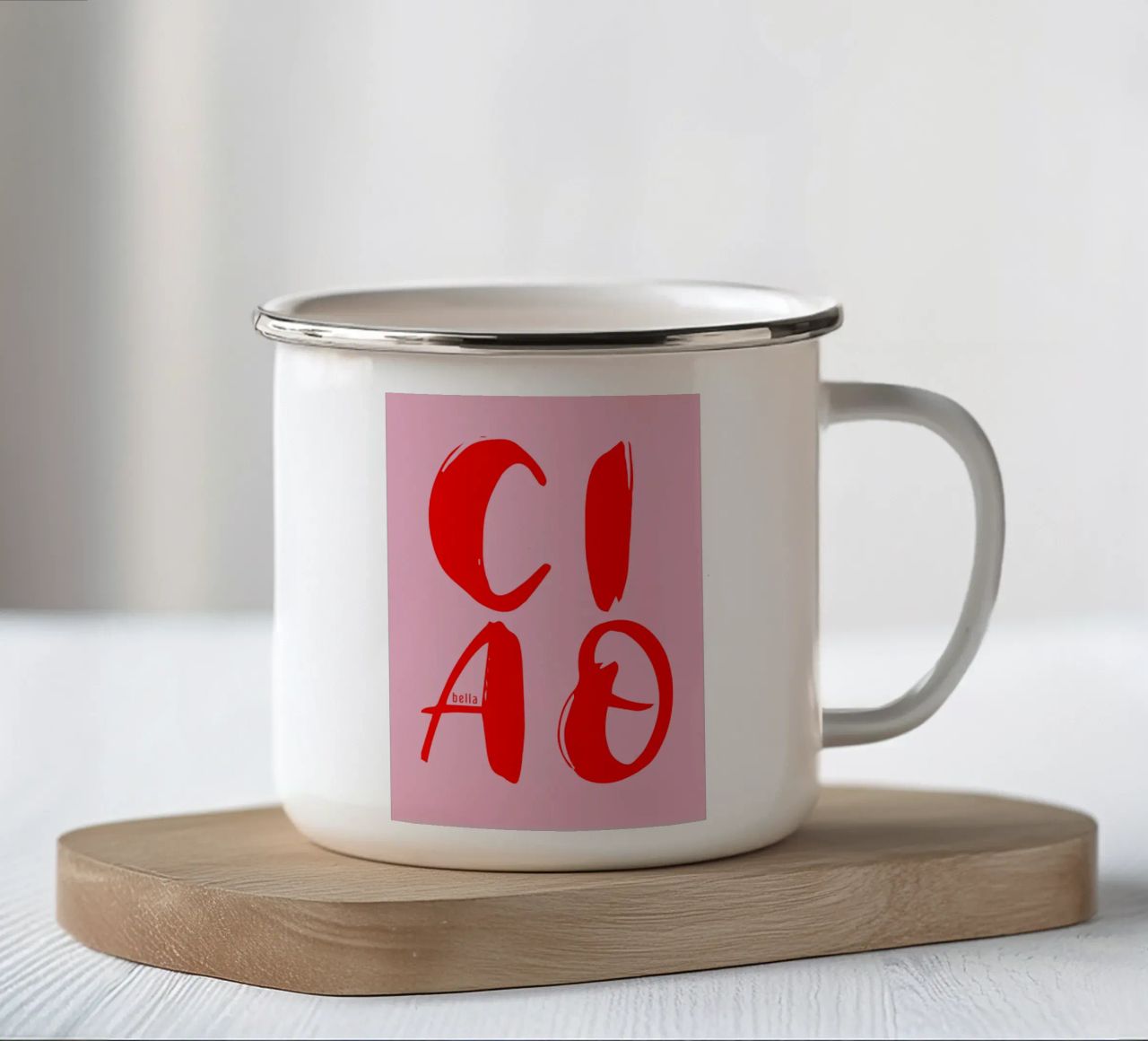 Ciao bella tazza in smalto da pierosvisuals