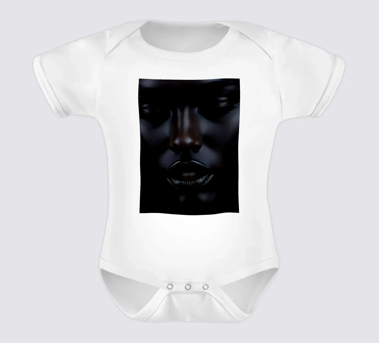 Portrait of a black woman with striking features illuminated short-sleeve baby romper by DesignDoodle