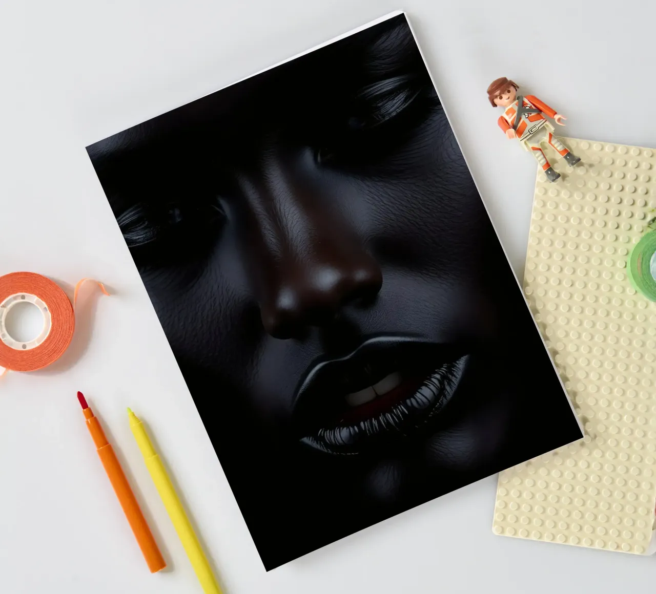 Portrait of a black woman with striking features illuminated notebook by DesignDoodle