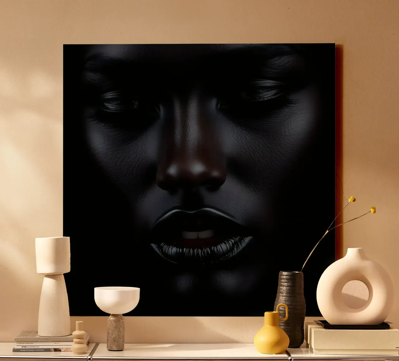 Portrait of a black woman with striking features illuminated canvas by DesignDoodle