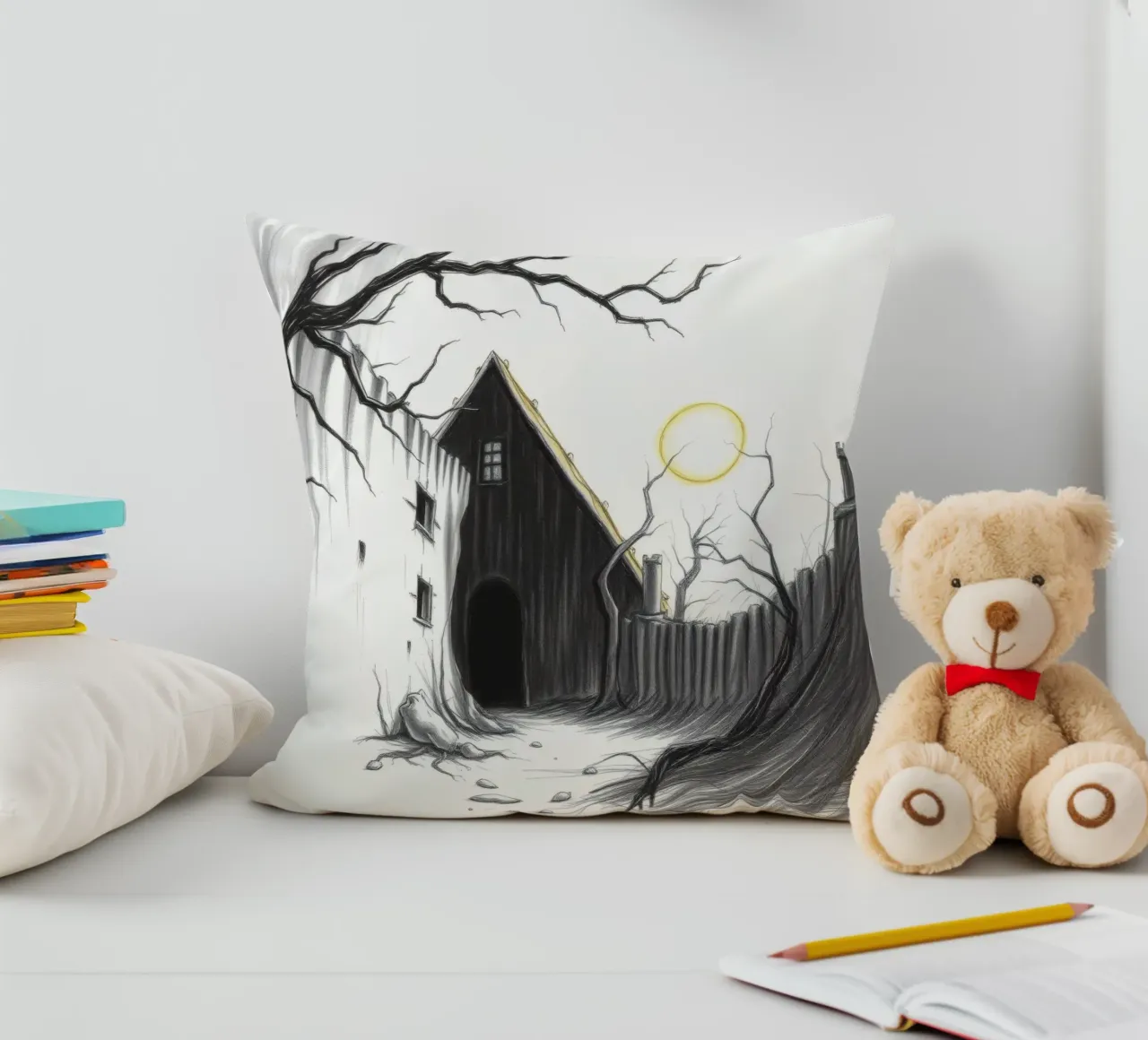 Cortile desolato, sotto un sole inquietante in una terra arida cuscino da DesignDoodle