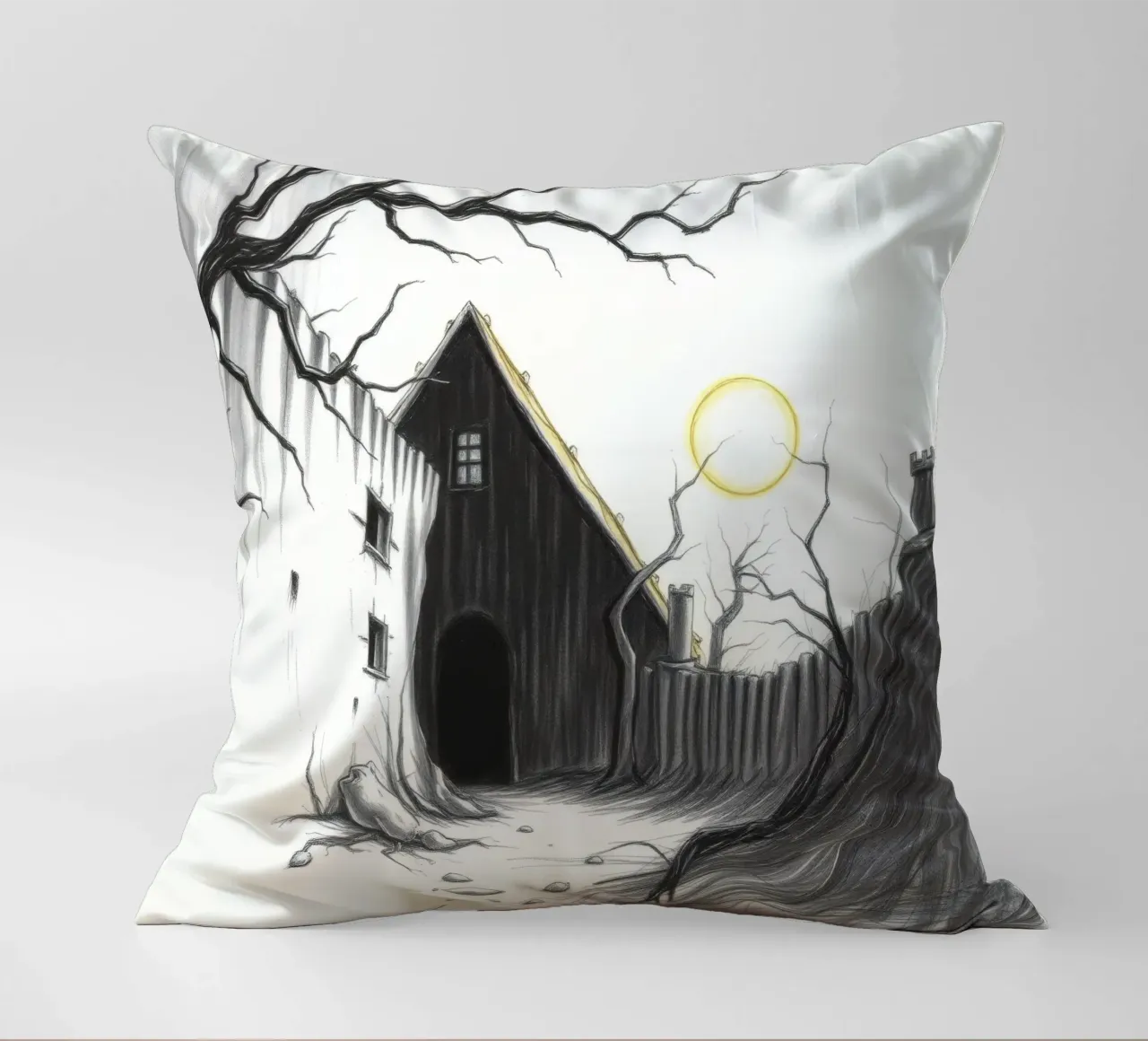 Cortile desolato, sotto un sole inquietante in una terra arida cuscino da DesignDoodle