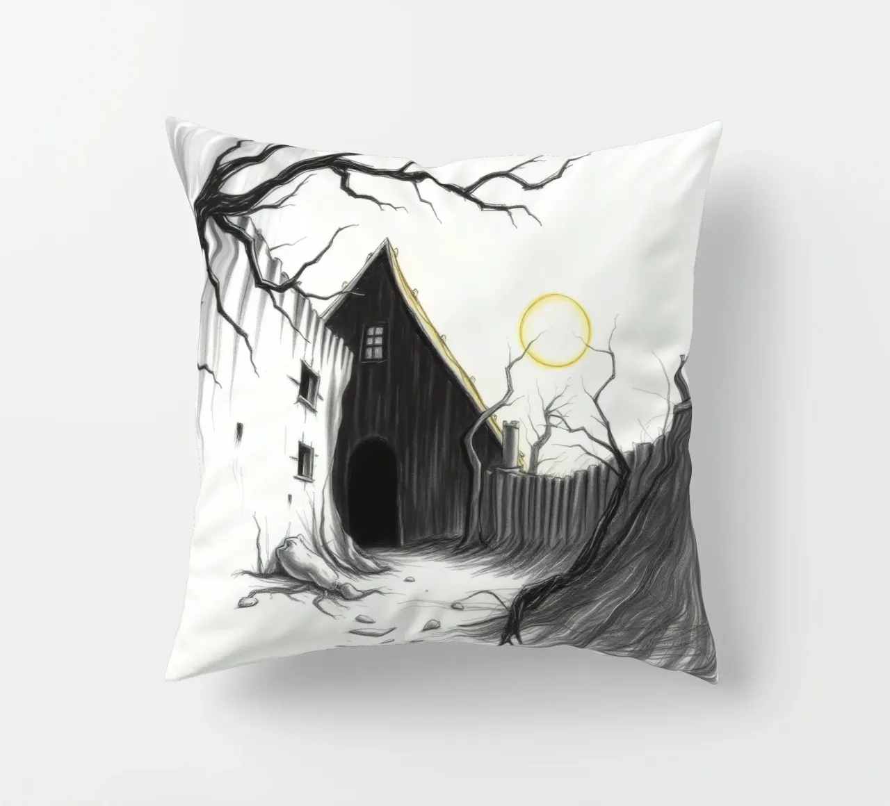 Cortile desolato, sotto un sole inquietante in una terra arida cuscino da DesignDoodle