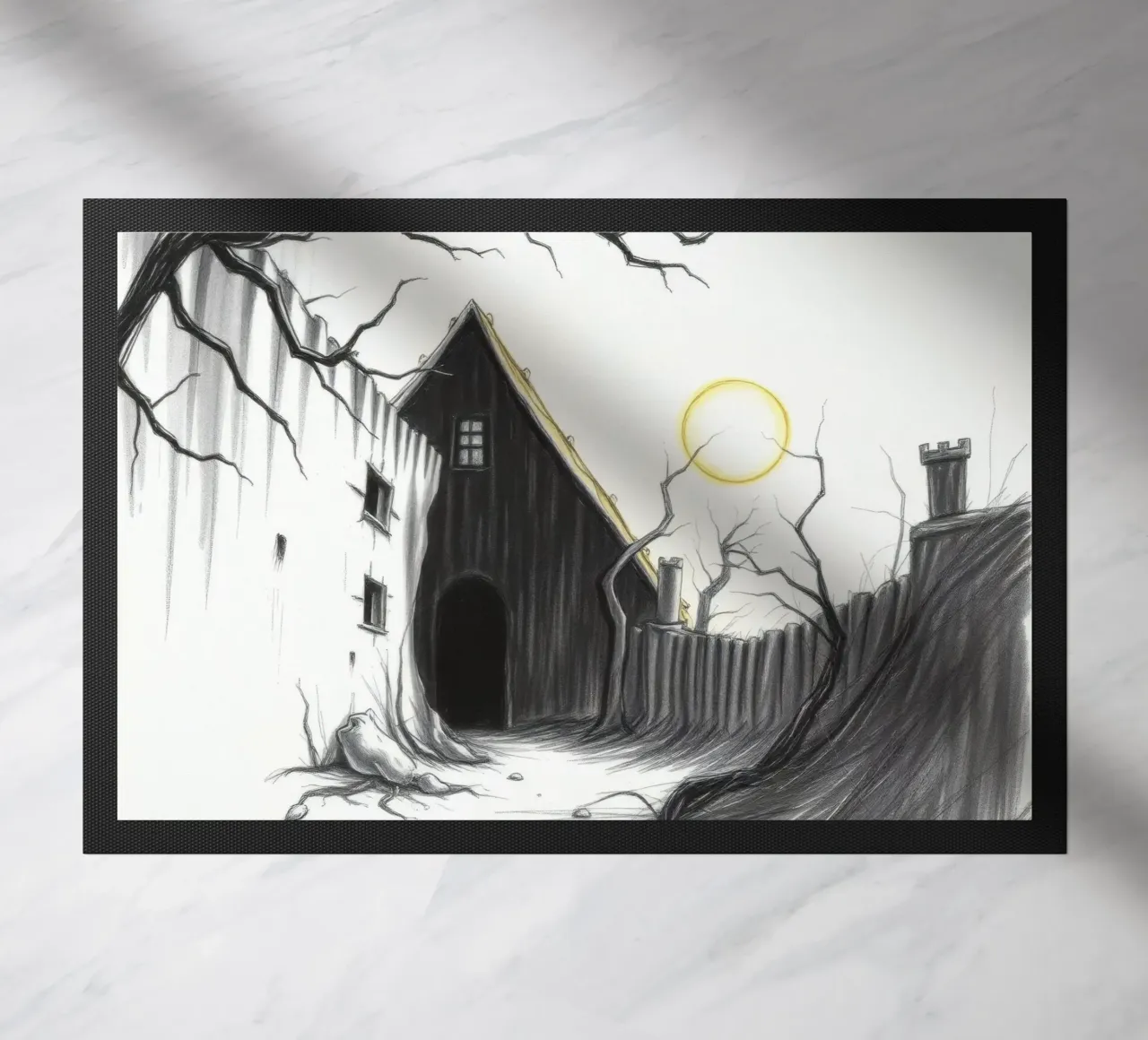 Cour désolée sous un soleil obsédant dans une terre aride paillasson de DesignDoodle