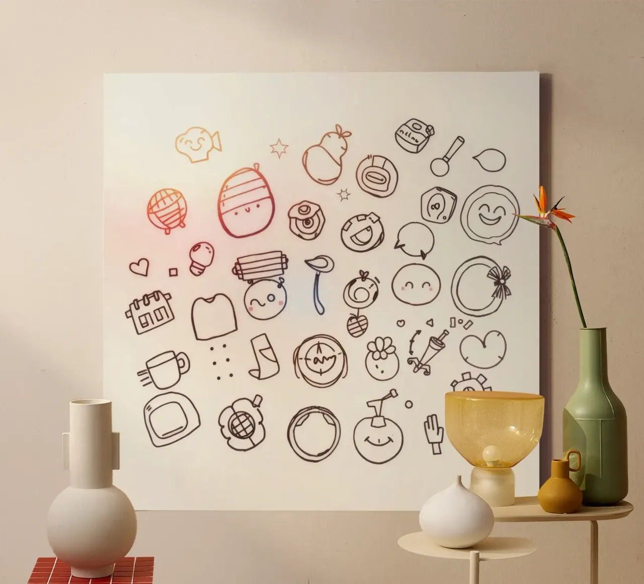 Collection of cute playful doodles canvas with Floater frame by DesignDoodle