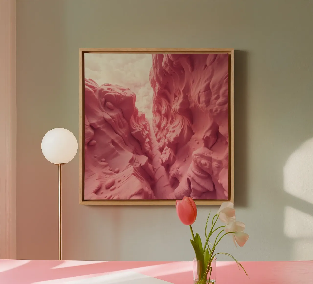 Formazione rocciosa rosa in un canyon con texture insolite tela con Cornice a cassetta da DesignDoodle