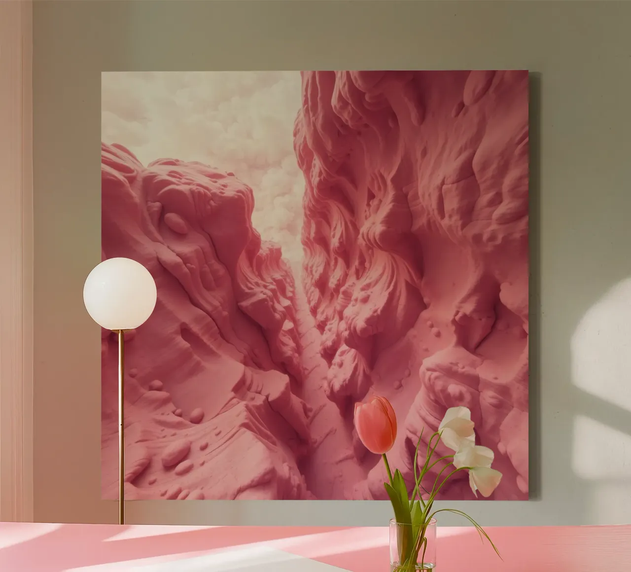 Formazione rocciosa rosa in un canyon con texture insolite tela con Cornice a cassetta da DesignDoodle