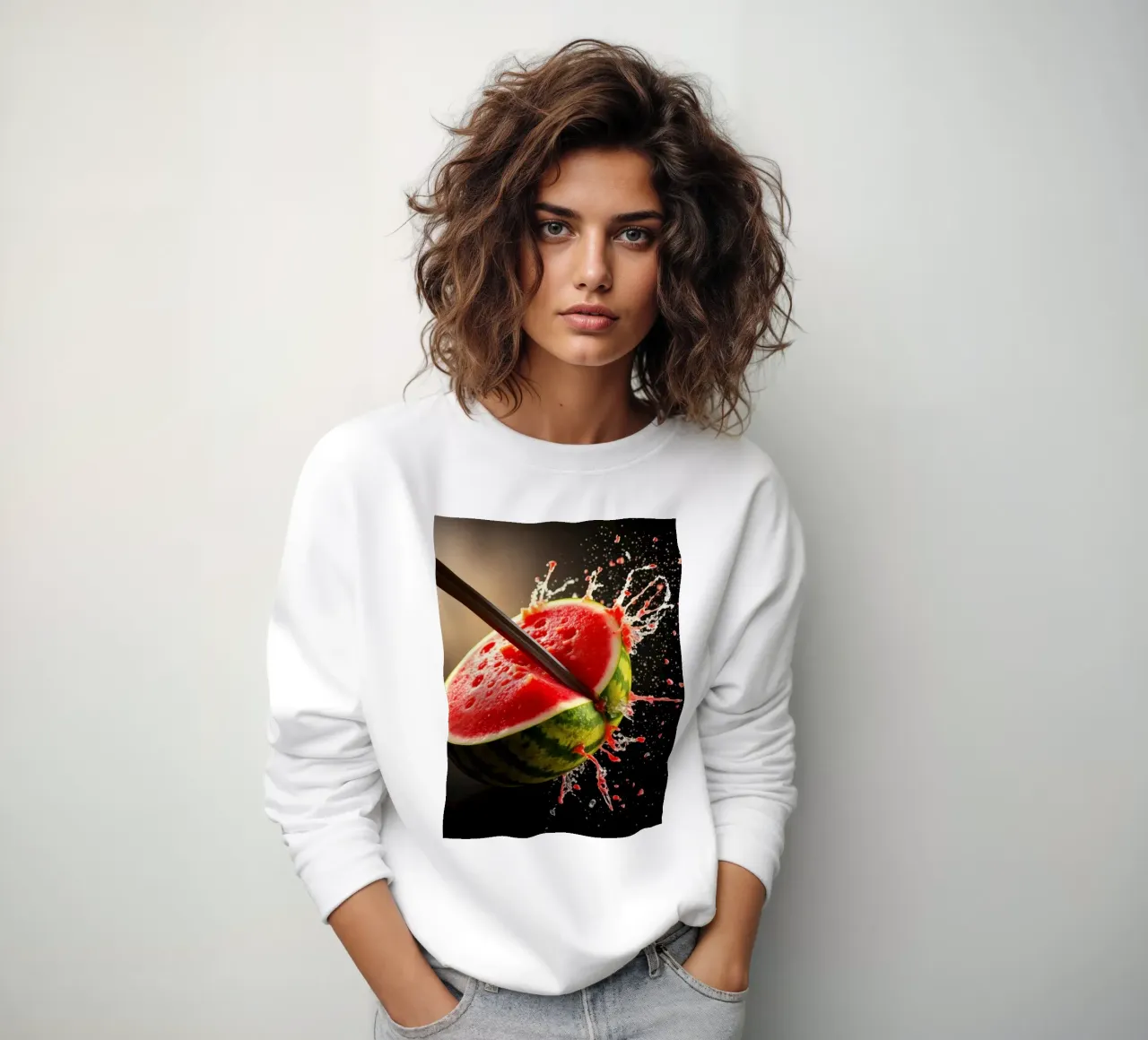 Slicing a watermelon creates a refreshing splash sweatshirt by DesignDoodle