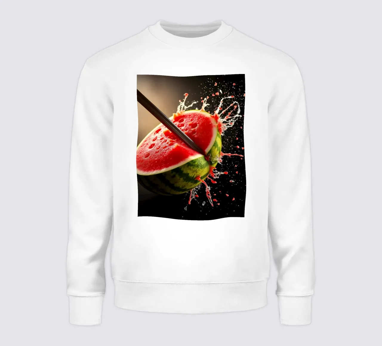 Slicing a watermelon creates a refreshing splash sweatshirt by DesignDoodle