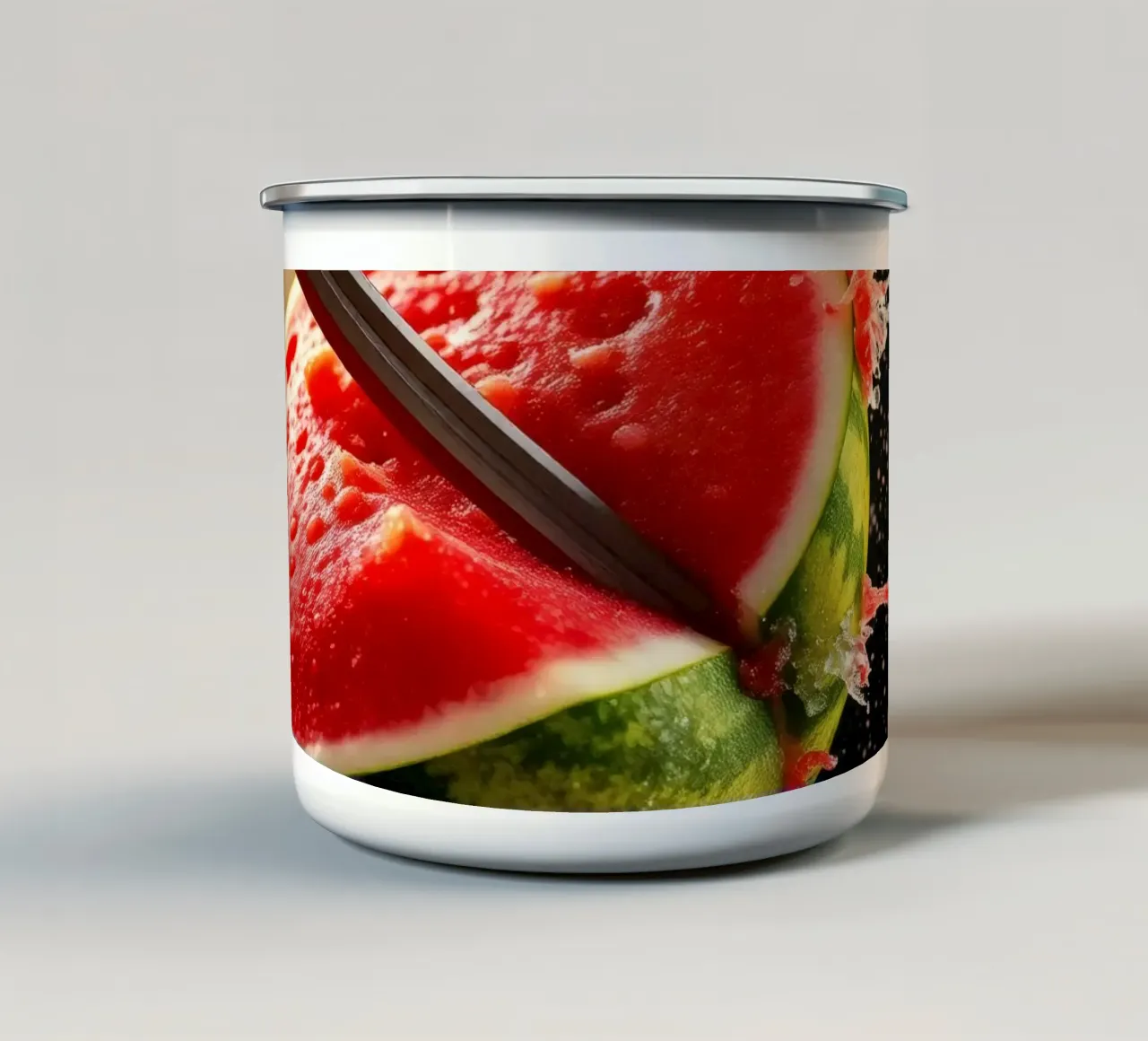 Affettare un cocomero crea uno spruzzo rinfrescante tazza in smalto da DesignDoodle