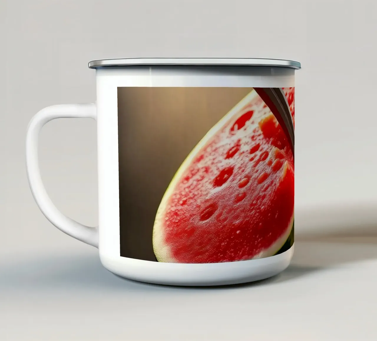 Affettare un cocomero crea uno spruzzo rinfrescante tazza in smalto da DesignDoodle