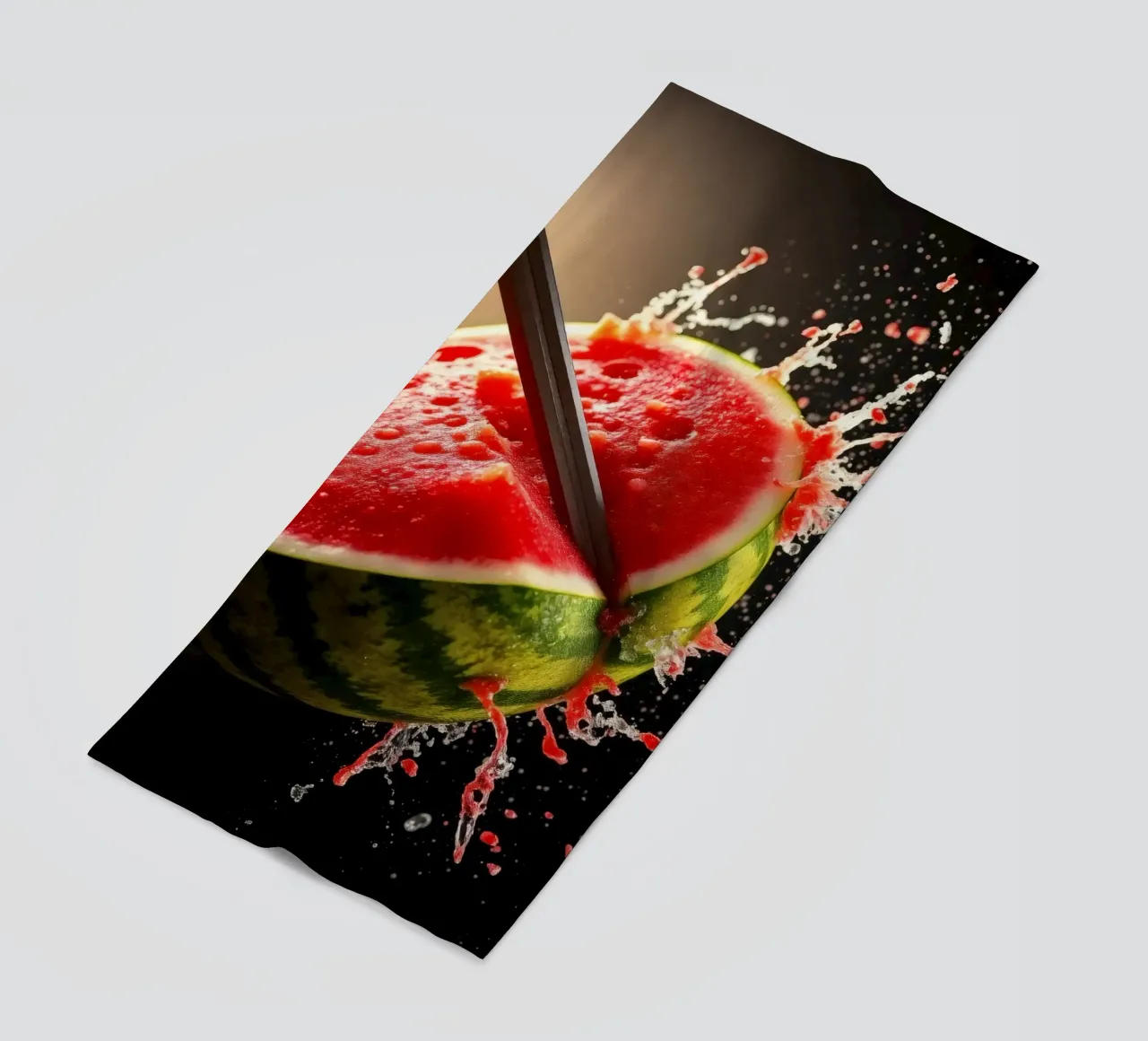 Slicing a watermelon creates a refreshing splash beach towel by DesignDoodle