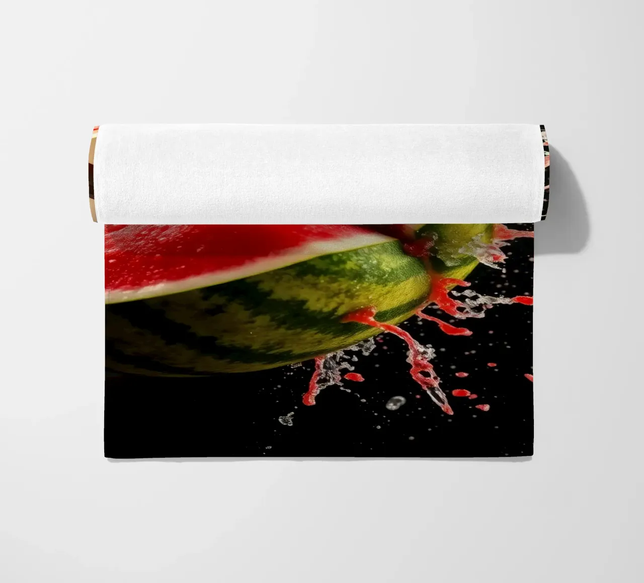 Slicing a watermelon creates a refreshing splash beach towel by DesignDoodle