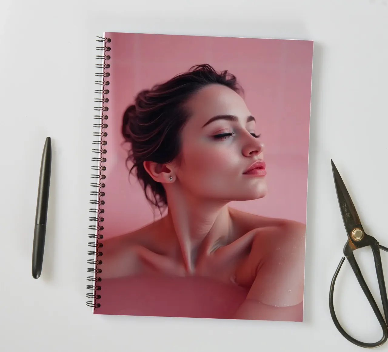 Relaxing bath experience in a serene pink setting spiral notebook by DesignDoodle