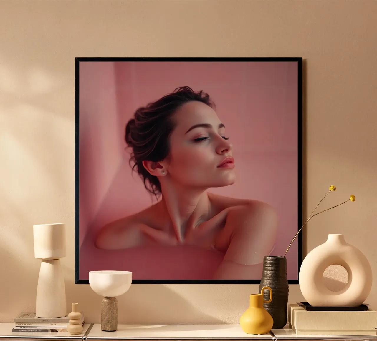 Relaxing bath experience in a serene pink setting hahnemühle by DesignDoodle