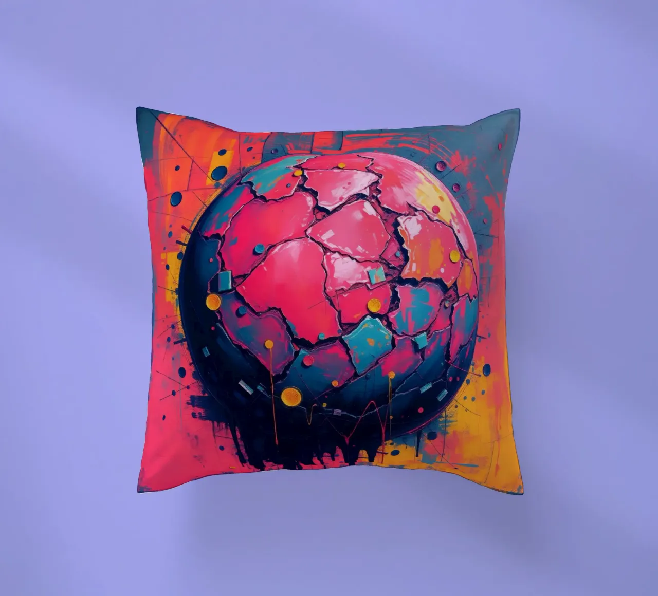 Rappresentazione astratta e colorata di un pianeta incrinato cuscino da DesignDoodle