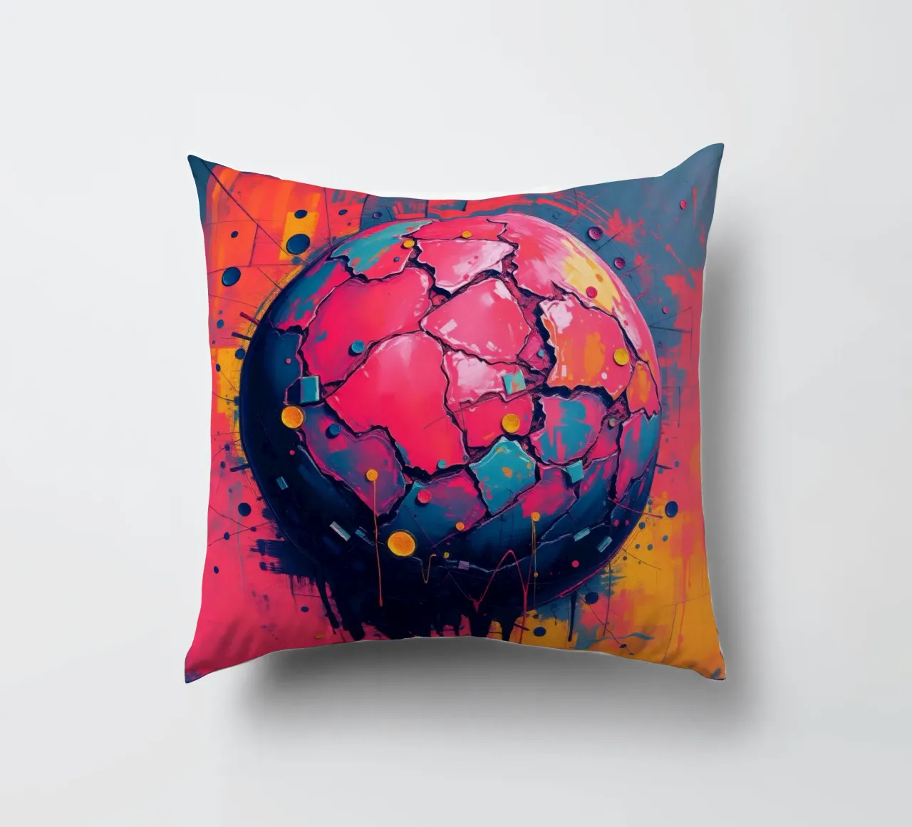 Rappresentazione astratta e colorata di un pianeta incrinato cuscino da DesignDoodle