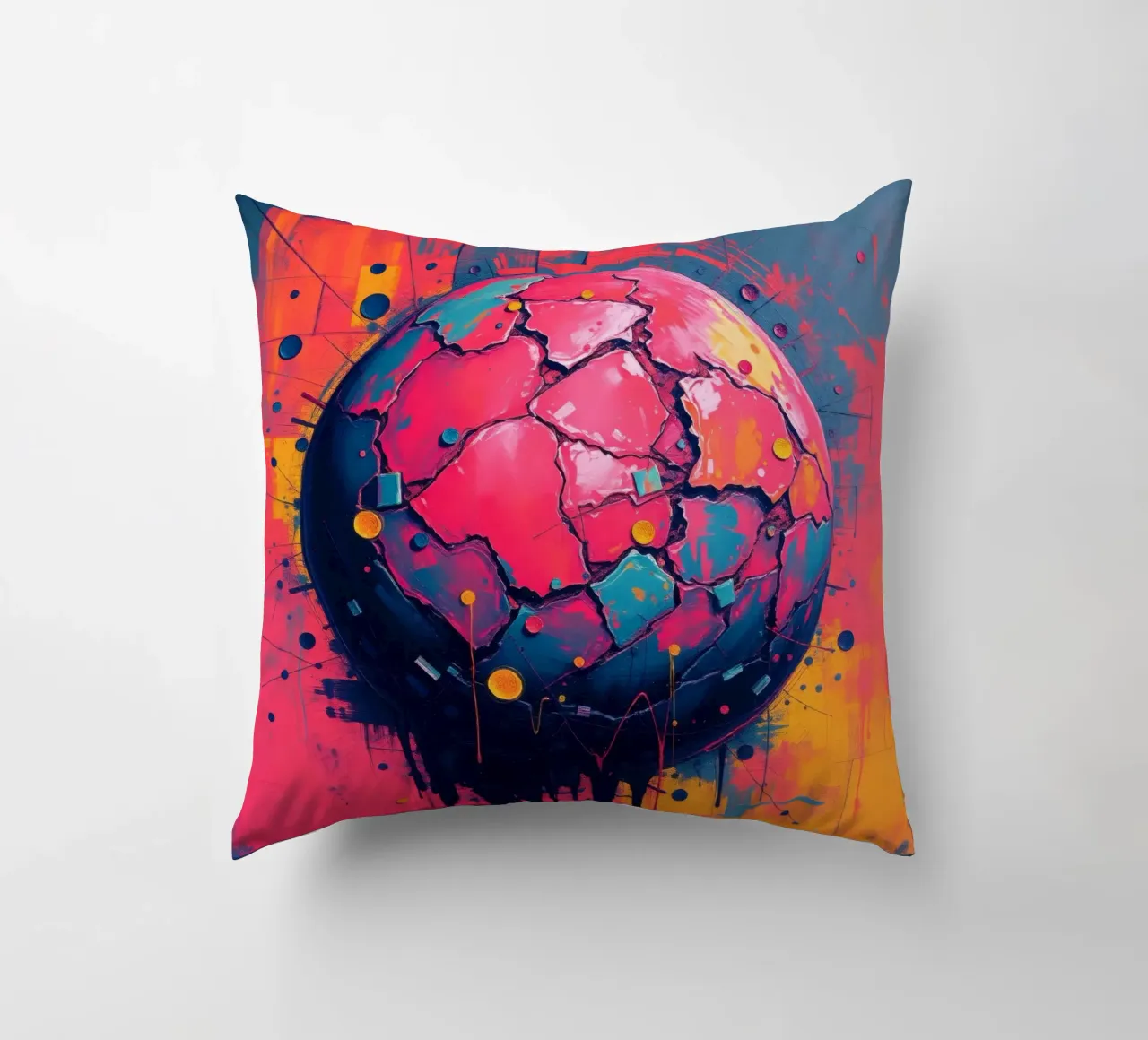Rappresentazione astratta e colorata di un pianeta incrinato cuscino da DesignDoodle