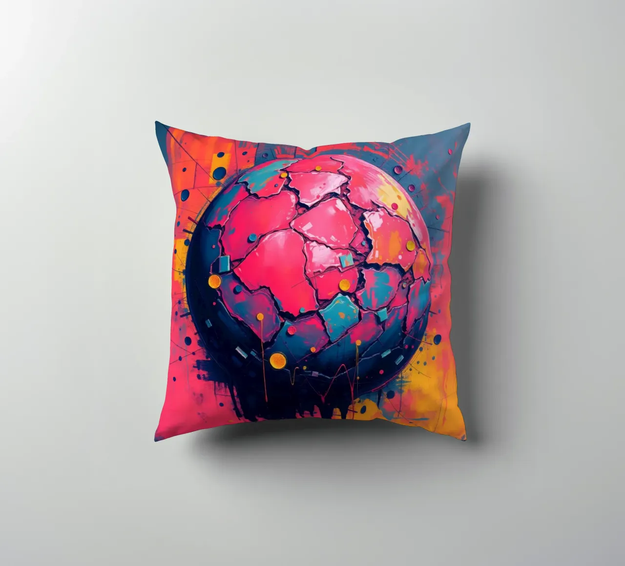 Rappresentazione astratta e colorata di un pianeta incrinato cuscino da DesignDoodle