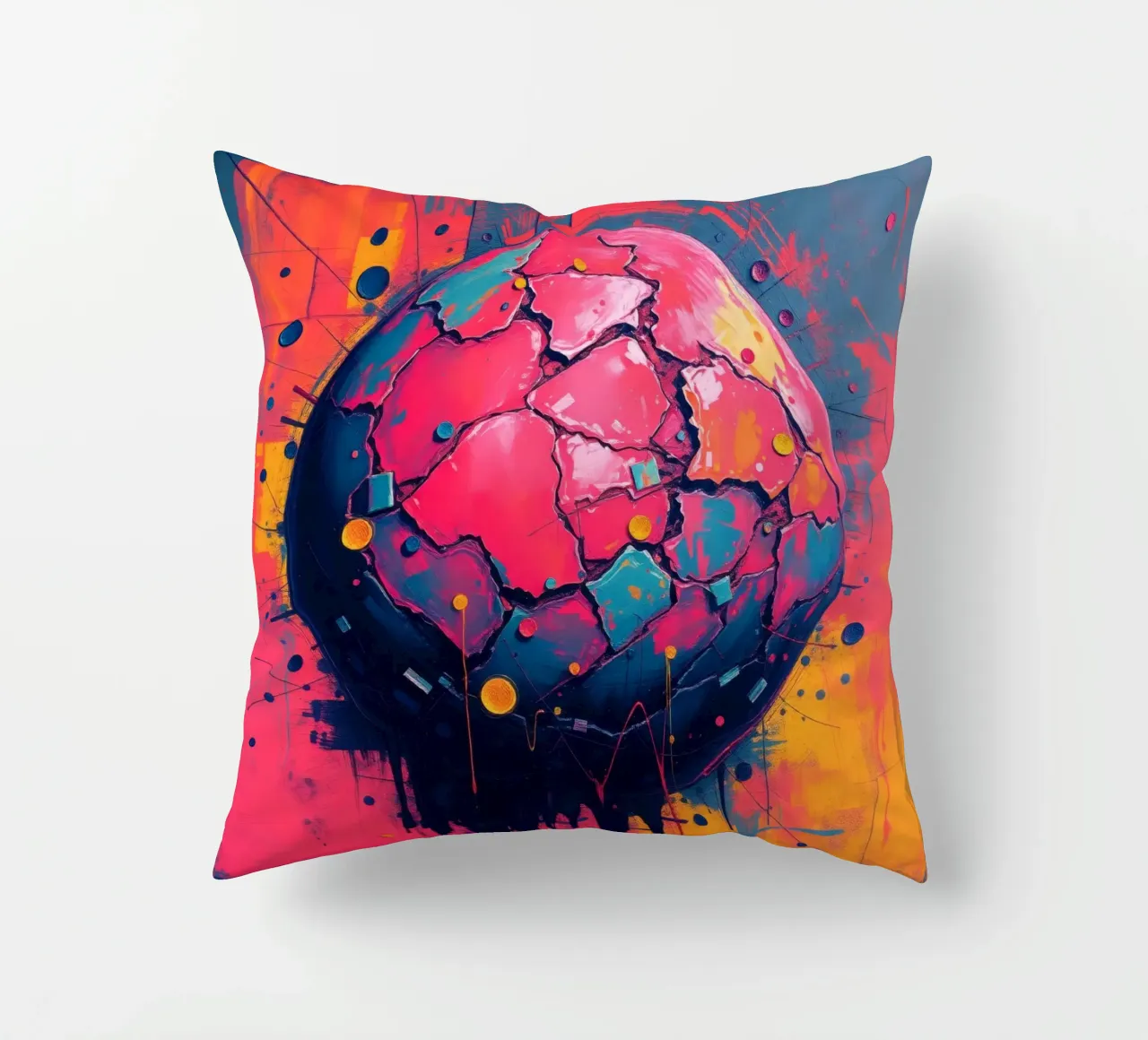 Rappresentazione astratta e colorata di un pianeta incrinato cuscino da DesignDoodle