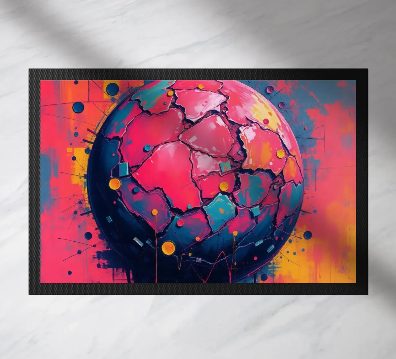 Représentation abstraite et colorée d'une planète fissurée paillasson de DesignDoodle