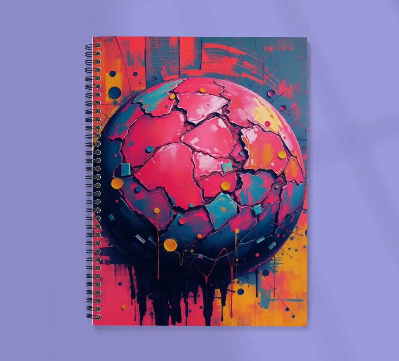 Colorful abstract representation of a cracked planet spiral notebook by DesignDoodle