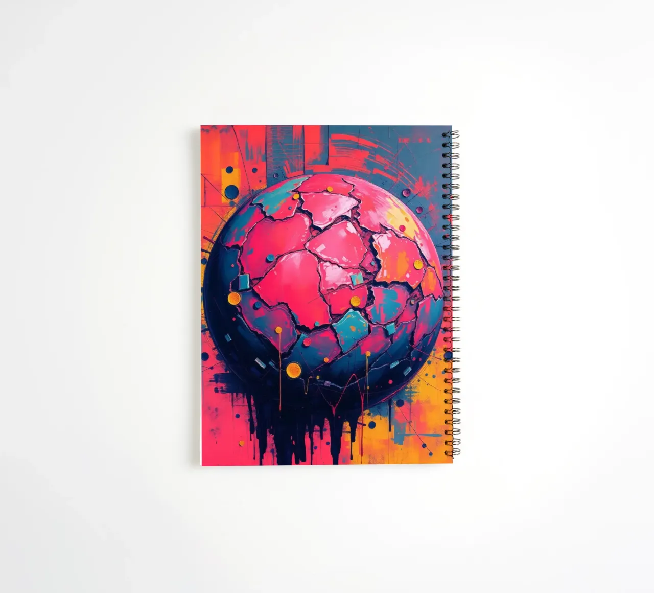 Colorful abstract representation of a cracked planet spiral notebook by DesignDoodle