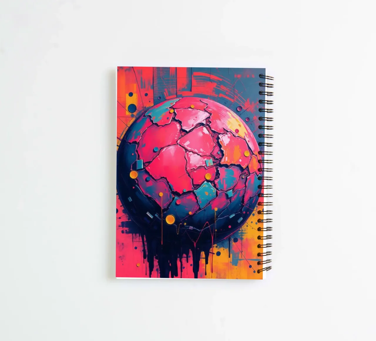 Colorful abstract representation of a cracked planet spiral notebook by DesignDoodle