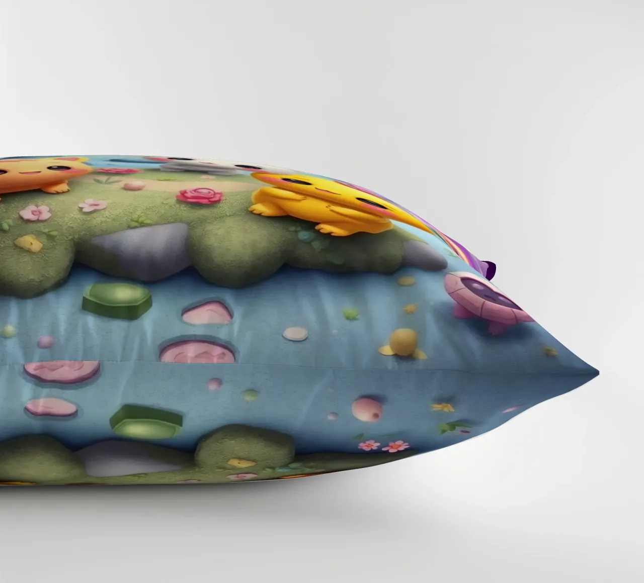 Simpatiche creature animate si riuniscono in un paesaggio stravagante cuscino da DesignDoodle