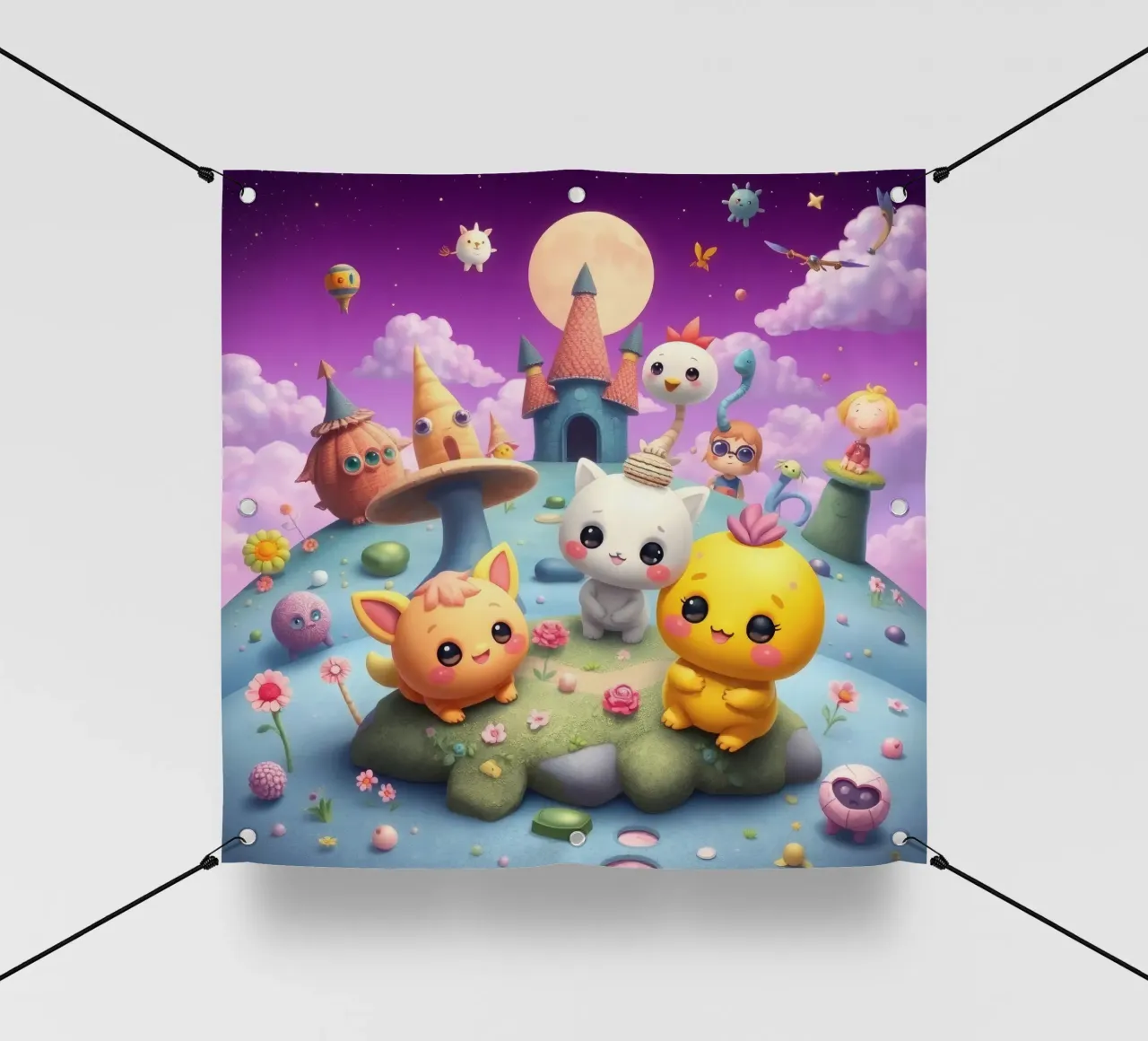 Simpatiche creature animate si riuniscono in un paesaggio stravagante telo in pvc da DesignDoodle